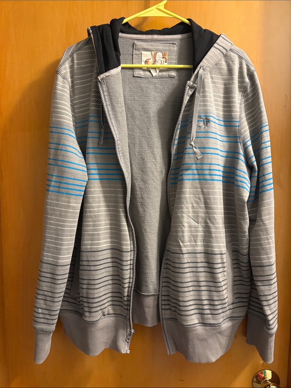 OP Men's Gray Zip-Up Hoodie with Blue Stripe Accents Size XL 46/48
